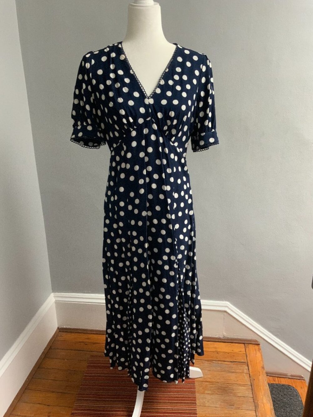 Boden's Rosie Godet Tea Dress-French Navy, Abstract Dot - Size 6US (Size 10UK) - Picture 1 of 9